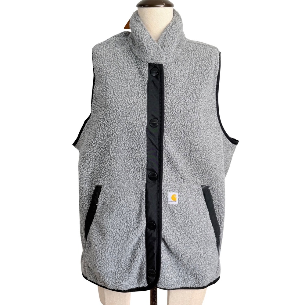 Carhartt Womens Relaxed Fit Fleece Snap-Front Vest Gray‎ Sherpa 1X NWT